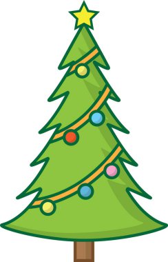 Basit karikatür el çizimi süslemeli Noel ağacı