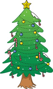 Basit karikatür el çizimi süslemeli Noel ağacı