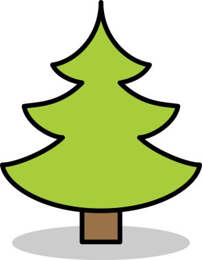 Basit karikatür el çizimi süslemeli Noel ağacı