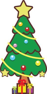 Basit karikatür el çizimi süslemeli Noel ağacı