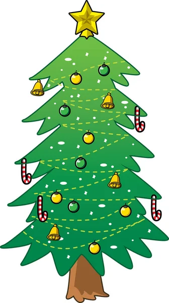 Simple Dibujos Animados Dibujado Mano Vector Árbol Navidad Con Adornos — Vector de stock