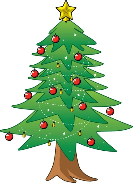 Simple Dibujos Animados Dibujado Mano Vector Árbol Navidad Con Adornos — Vector de stock