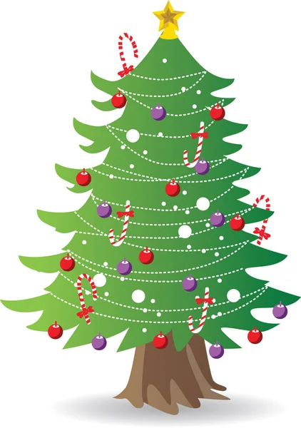 Desenhos Animados Simples Mão Desenhada Vetor Árvore Natal Com Ornamentos — Vetor de Stock