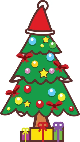 Semplice Cartone Animato Disegnato Mano Vettore Albero Natale Con Ornamenti — Vettoriale Stock