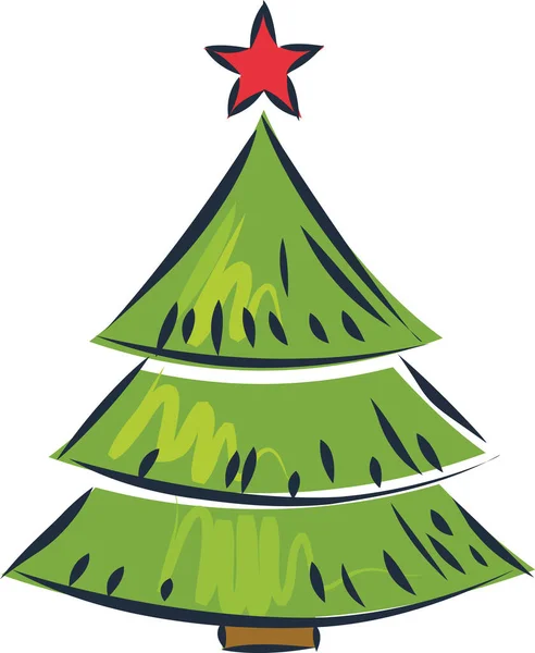 Simple Dibujos Animados Dibujado Mano Vector Árbol Navidad Con Adornos — Vector de stock