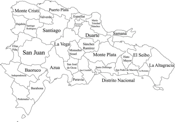 Mapa Vectorial Blanco República Dominicana Con Fronteras Negras Nombres Sus — Vector de stock