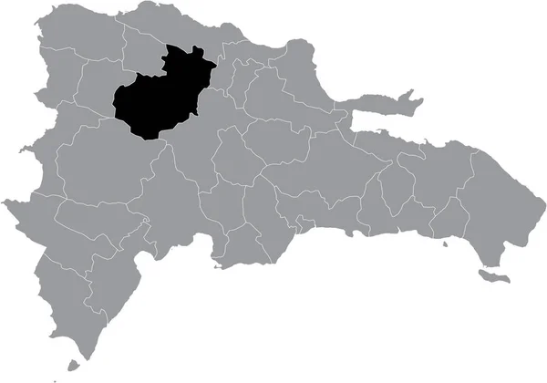 Mapa Ubicación Negro Provincia Dominicana Santiago Dentro Del Mapa Gris — Vector de stock