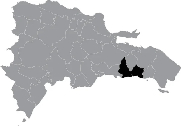 ドミニカ共和国の灰色の地図の中のドミニカ共和国の黒い場所サンペドロ マクロス州 — ストックベクタ