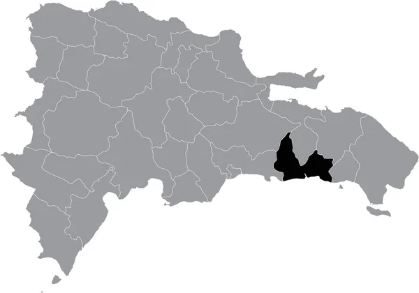 Чорна Мапа Домініканської Республіки Сан Педро Макорс Всередині Сірої Мапи — стоковий вектор