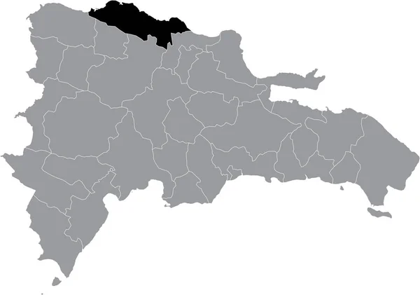 ドミニカ共和国の灰色の地図の中のドミニカ共和国の黒い場所 — ストックベクタ