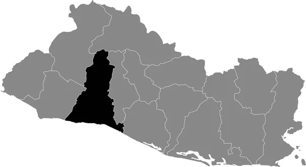 Mapa Negro Del Departamento Salvadoreño Libertad Dentro Del Mapa Gris — Vector de stock