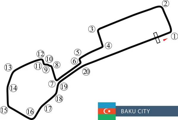 Enkel Kapplöpningsbana Karta Layout Med Etikett För Baku City Circuit — Stock vektor