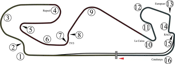 Einfaches Streckenlayout Für Den Circuit Barcelona Catalunya Motorsport Kalender 2021 — Stockvektor