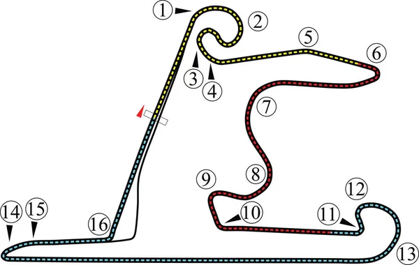 Prosty Układ Map Torów Wyścigowych Dla Shanghai International Circuit Motorsport — Wektor stockowy