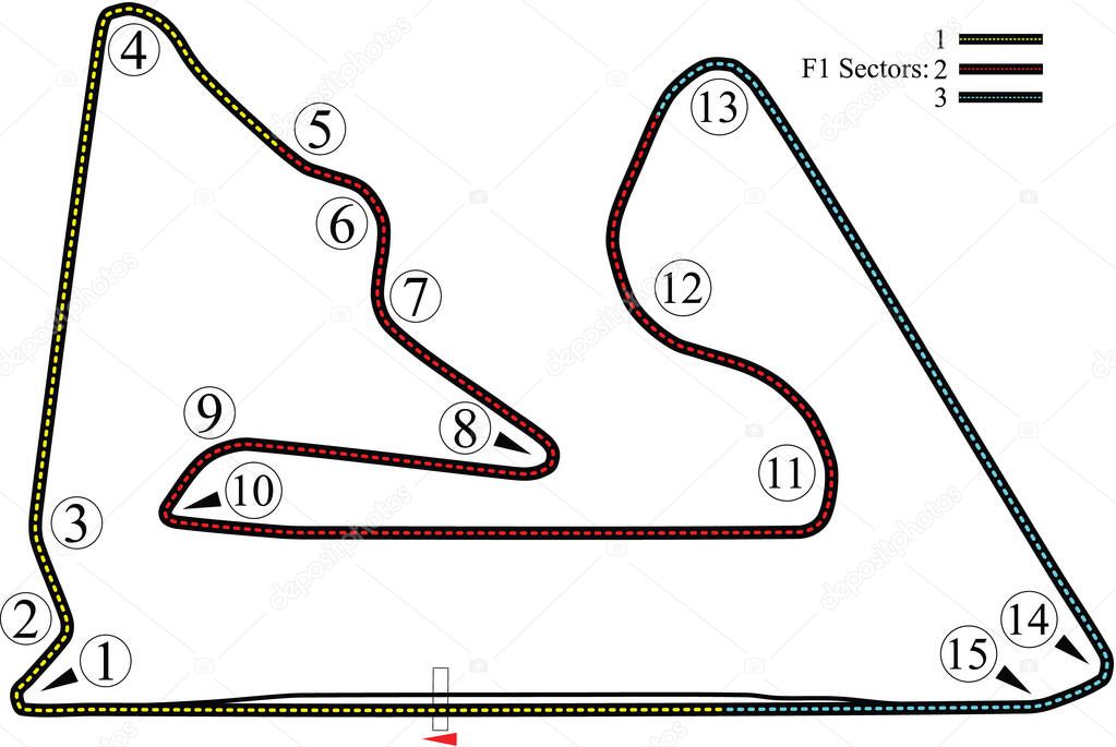 Simple race track map layout for Bahrain International Circuit motorsport 2021 calendar