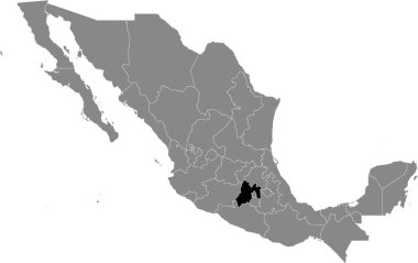 Meksika 'nın siyah konum haritası Meksika' nın gri haritasında.