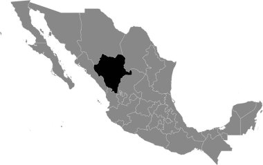 Meksika Durango eyaletinin siyah konum haritası gri Meksika haritası içinde