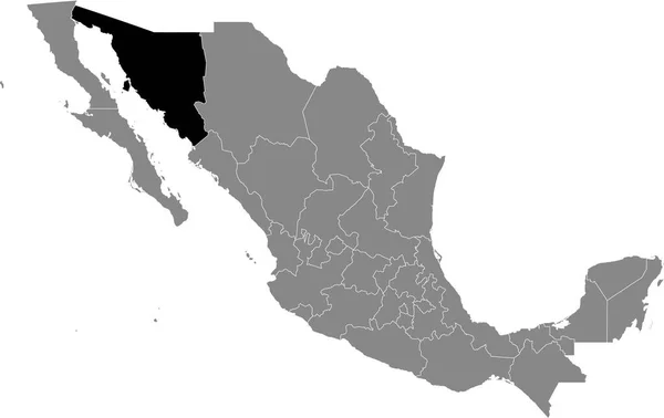 Schwarze Lagekarte Des Mexikanischen Staates Sonora Innerhalb Der Grauen Karte — Stockvektor