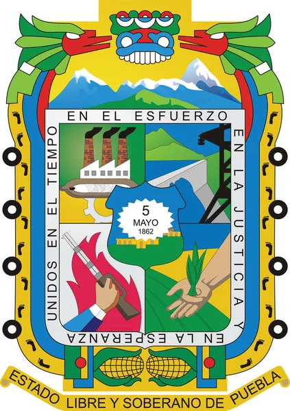 Official Vector Coat Arms Mexican State Puebla — Stock Vector