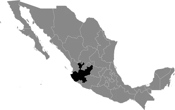 Mappa Nera Jalisco Stato Messicano All Interno Della Mappa Grigia — Vettoriale Stock