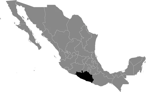 Černá Mapa Lokality Mexického Státu Guerrero Uvnitř Šedé Mapy Mexika — Stockový vektor