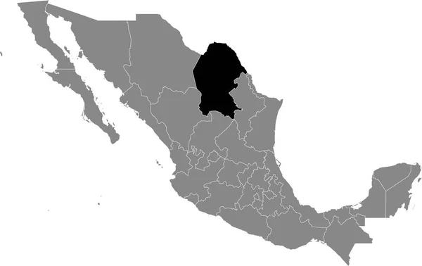 Černá Mapa Lokality Mexického Státu Coahuila Uvnitř Šedé Mapy Mexika — Stockový vektor