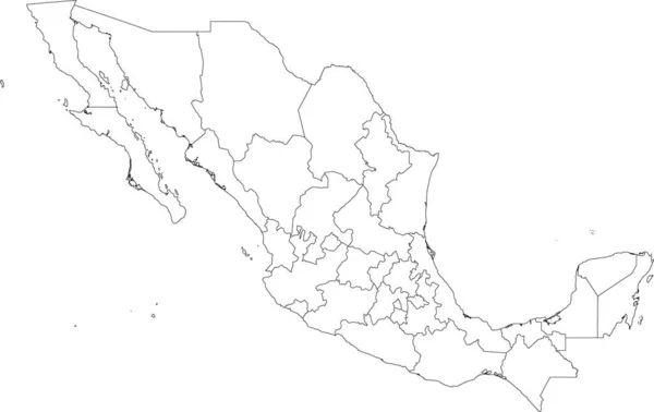 Mapa Vectorial Blanco Estados Unidos Mexicanos Con Fronteras Negras Sus — Archivo Imágenes Vectoriales