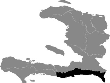Haiti Sud-Est Bölümü 'nün Gri Harita içindeki siyah haritası.