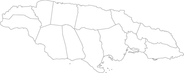 Белая Векторная Карта Ямайки Черными Границами Приходов — стоковый вектор
