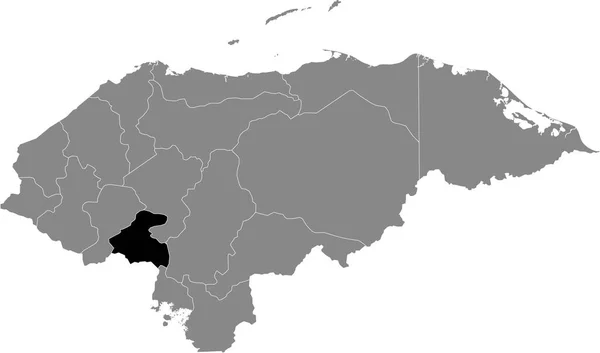 ホンジュラスの灰色の地図の中のホンジュラスラパス県の黒い場所 — ストックベクタ