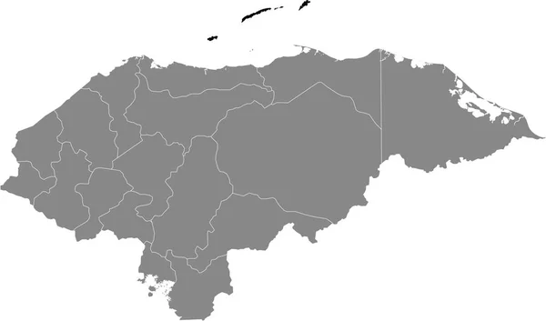 洪都拉斯巴哈教省灰度地图内的洪都拉斯群岛黑人位置图 — 图库矢量图片