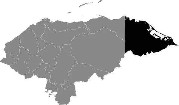 洪都拉斯Gracias Dios省灰色地图内的黑色位置图 — 图库矢量图片