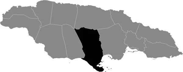 Czarna Mapa Lokalizacji Jamajskiej Parafii Clarendon Wewnątrz Szarej Mapy Jamajka — Wektor stockowy