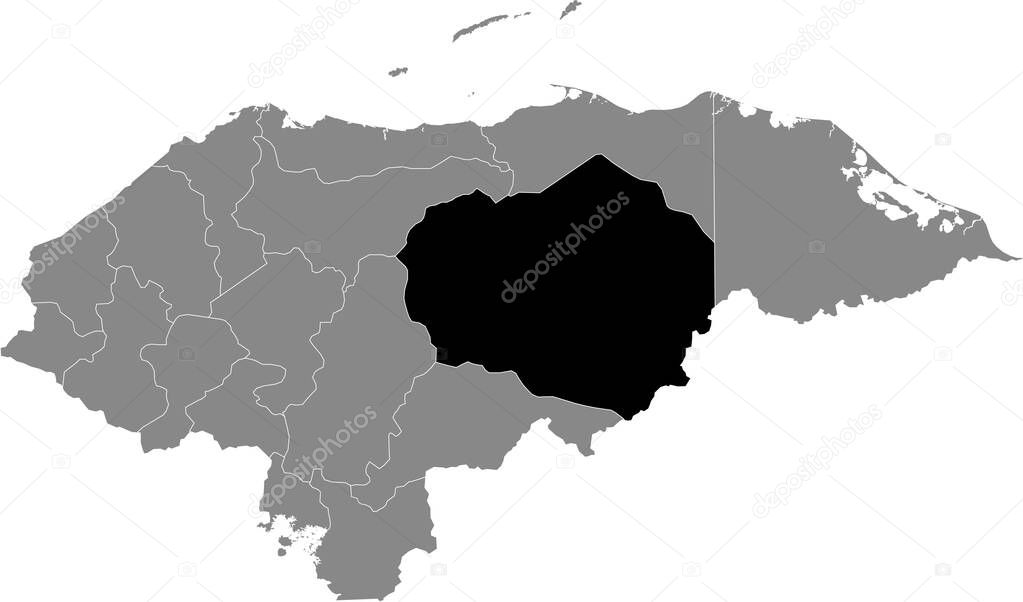 Black location map of the Honduran Olancho department inside gray map of Honduras