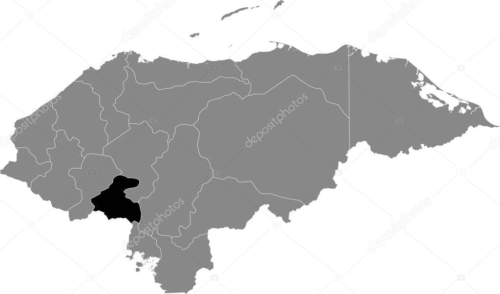 Black location map of the Honduran La Paz department inside gray map of Honduras