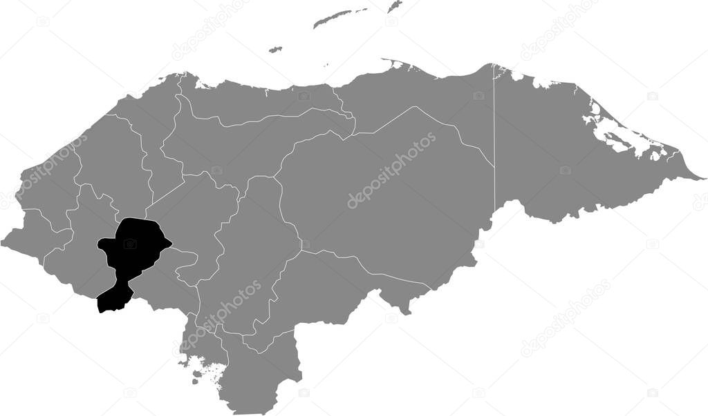 Black location map of the Honduran Intibuc department inside gray map of Honduras