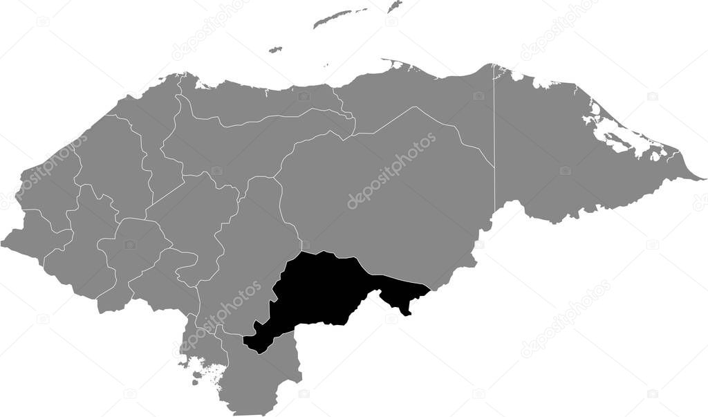 Black location map of the Honduran El Paraso department inside gray map of Honduras