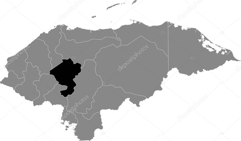 Black location map of the Honduran Comayagua department inside gray map of Honduras