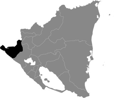 Nikaragua 'nın gri haritasındaki Nikaragua Chinandega şubesinin siyah konum haritası.