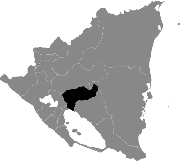 ニカラグアの灰色の地図の中のニカラグアのボアコ県の黒い場所 — ストックベクタ