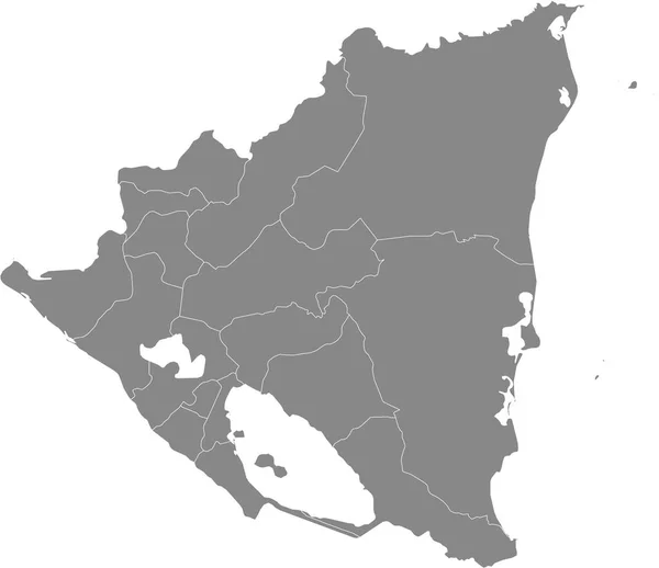 Carte Vectorielle Grise Nicaragua Avec Ses Frontières Blanches — Image vectorielle