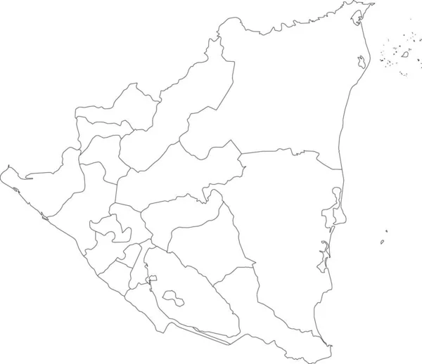 Vit Vektor Karta Över Nicaragua Med Svarta Gränser Dess Avdelningar — Stock vektor