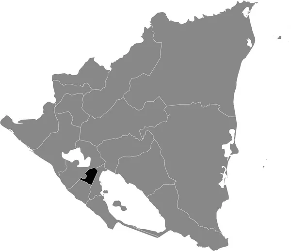 Czarna Mapa Kraju Nikaragua Departament Masaya Wewnątrz Szarej Mapy Nikaragui — Wektor stockowy