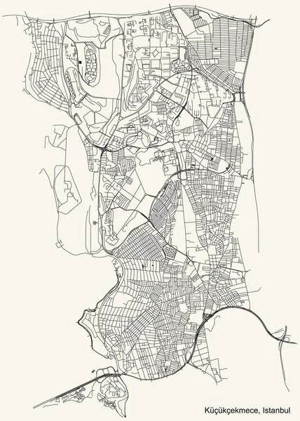 Чорна Проста Детальна Дорожня Карта Вінтажному Бежевому Тлі Району Кекмес — стоковий вектор