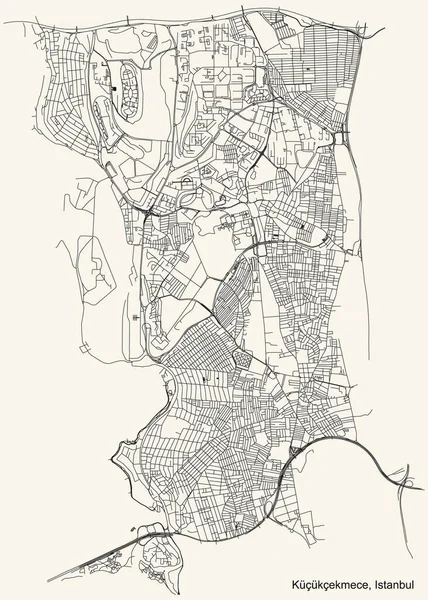 Carte Routière Noire Simple Détaillée Sur Fond Beige Vintage Quartier — Image vectorielle