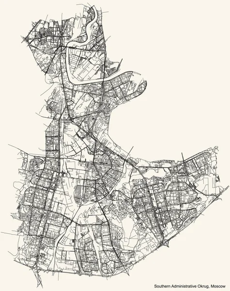 Чорна Проста Детальна Дорожня Карта Вінтажному Бежевому Тлі Району Південний — стоковий вектор