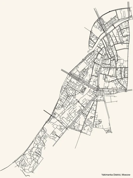 Schwarze Einfache Detaillierte Straßenkarte Auf Beigem Hintergrund Des Stadtviertels Yakimanka — Stockvektor
