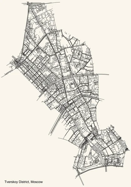 Nero Semplice Strada Dettagliata Mappa Sfondo Beige Vintage Del Quartiere — Vettoriale Stock