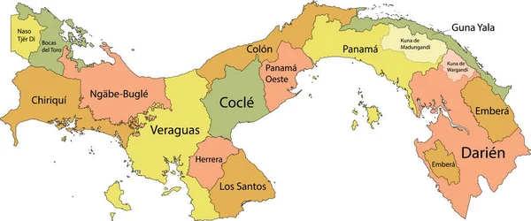 Pastelowa Mapa Wektorowa Panamy Czarnymi Granicami Nazwami Jej Prowincji Regionów — Wektor stockowy