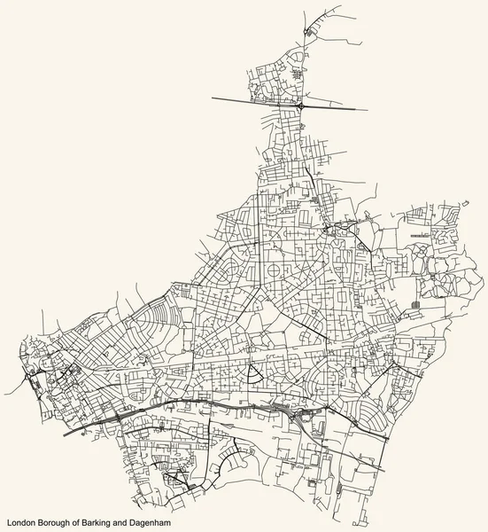 Czarna Prosta Szczegółowa Mapa Ulic Beżowym Tle Dzielnicy London Borough — Wektor stockowy